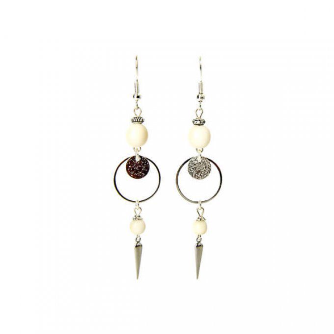 Boucle d'oreille chic rond et perles naturelles