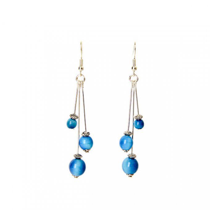 Bijou d'oreilles chic argentée et perles turquoise