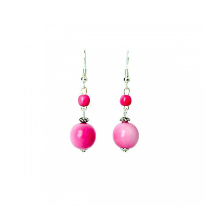 boucle d'oreilles perles naturelles en tagua rose clair