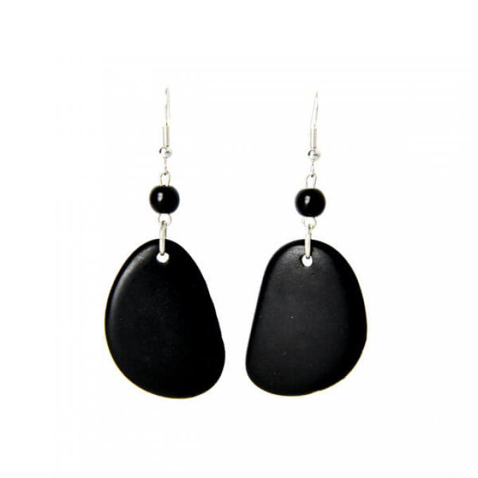 Boucles d'oreilles tranches et perles de tagua noir