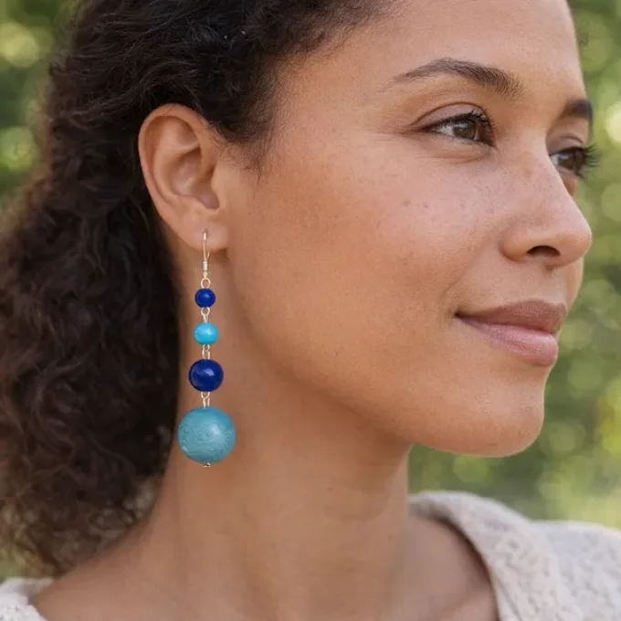Boucles d'oreilles pyramide de perles bleu et turquoise
