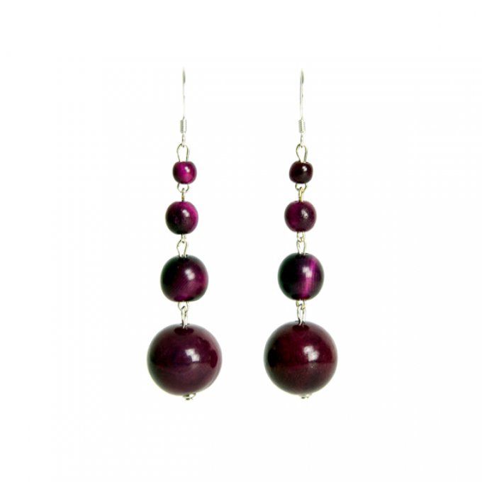boucles d'oreilles perles pendantes en tagua violet foncé
