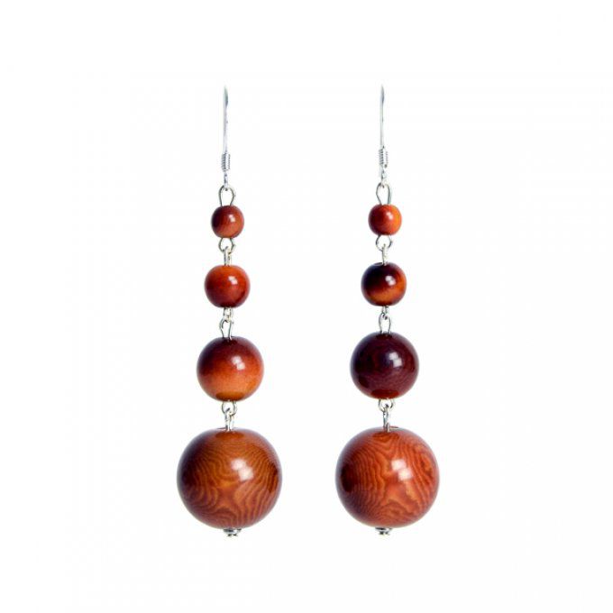 boucles d'oreilles chic perles pendantes en ivoire végétal marron