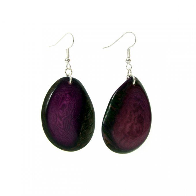 boucles d'oreilles tranche d'ivoire végétal violet pourpre