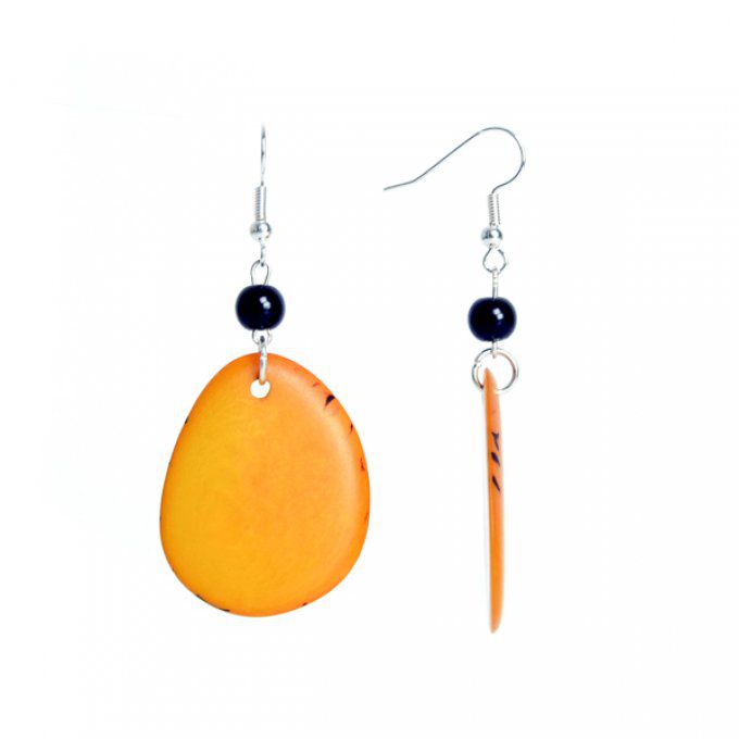 Boucles d'oreilles artisanales en tranches et perles fines de tagua