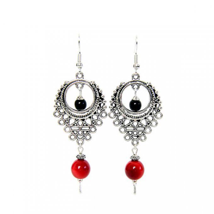 Boucles d'oreilles Poétique rouge noir