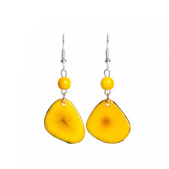 Boucles d'oreilles pétales et perles en ivoire végétal jaune