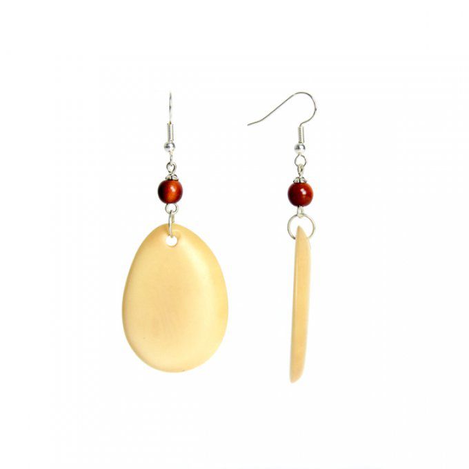 Boucles d'oreilles artisanales en tranches et perles fines de tagua naturelles