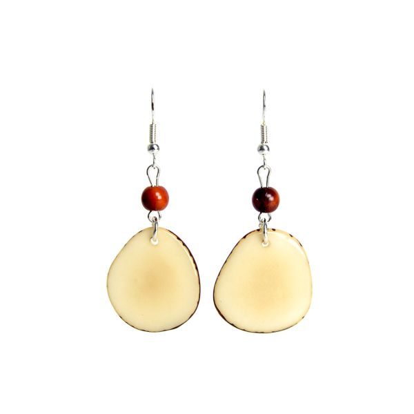 Boucles d'oreilles pétales et perles d'ivoire végétal naturel/marron