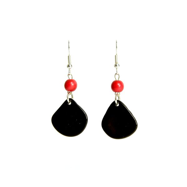 Boucles d'oreilles pétales et perles d'ivoire végétal noir/rouge