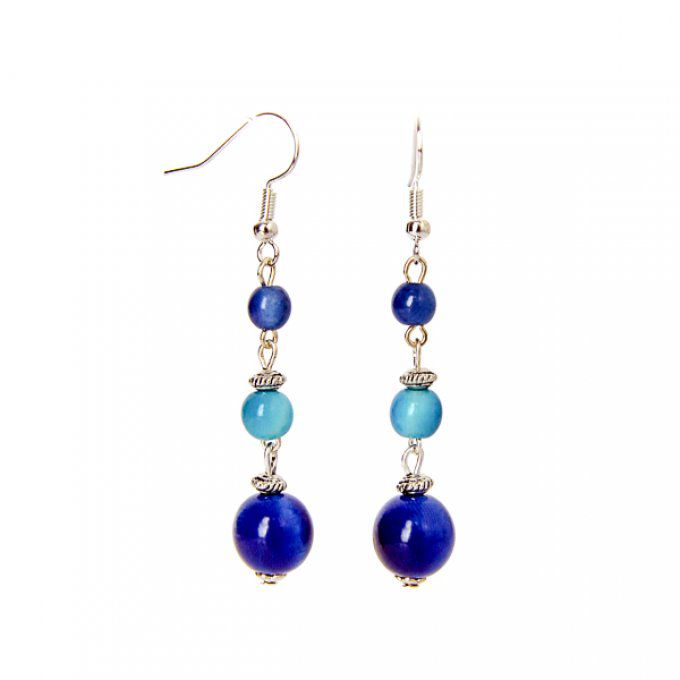 Boucles d'oreilles perles en ivoire végétal bleu turquoise