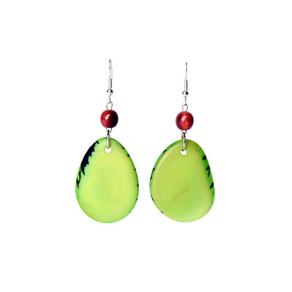 Bijou d'oreilles tranches et perles d'ivoire végétal vert