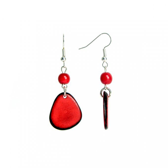 Boucles d'oreilles artisanales en tagua rouge