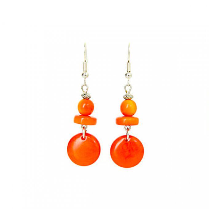 Boucles d'oreilles pastille et perles de tagua orange