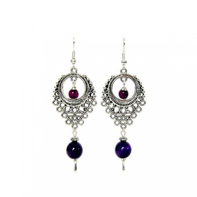 Boucles d'oreilles élégantes perles de tagua violet