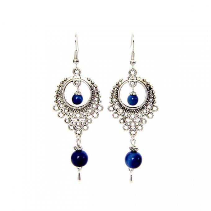 Boucles d'oreilles pendantes et perles végétales bleu