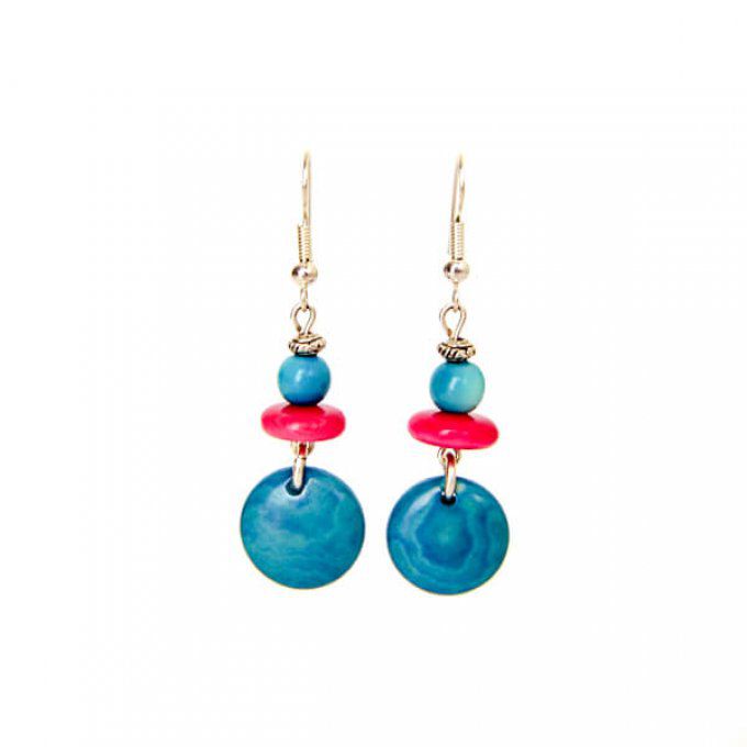 Boucles d'oreilles fantaisie ethnique turquoise rose