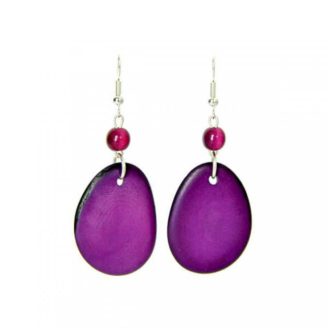 bijou d'oreilles en tagua violet