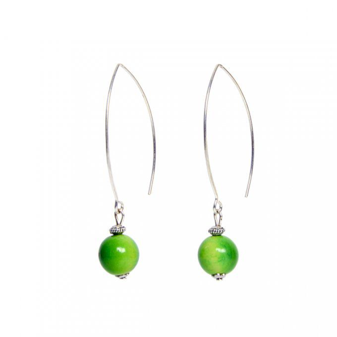 bijou d'oreilles chic et perles naturelles de tagua vert