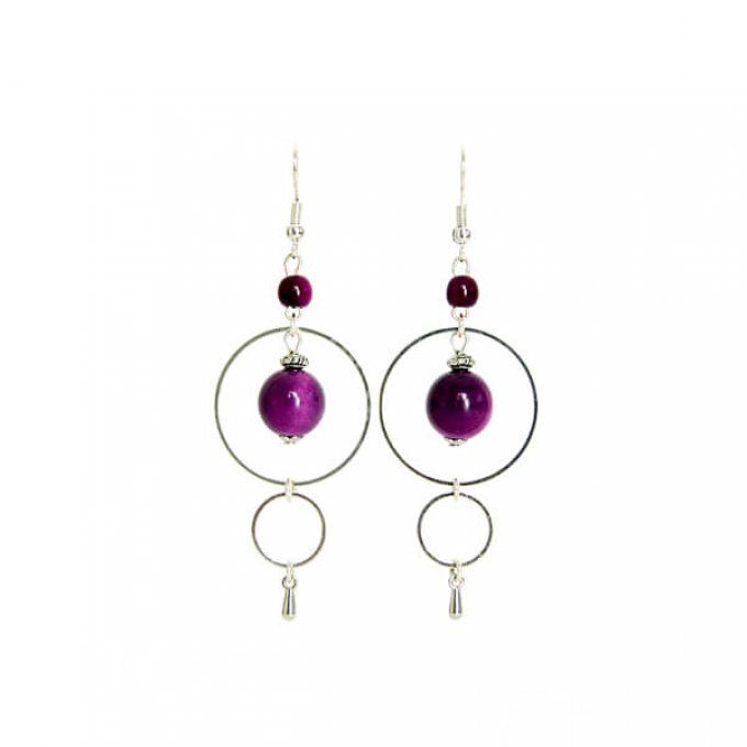 boucles d'oreilles mode avec pendant rond et perles de tagua