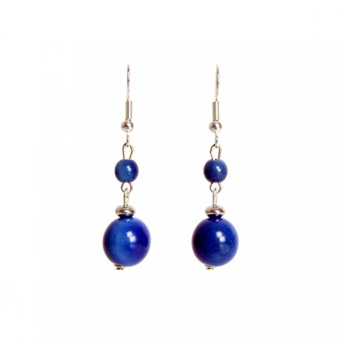bijou d'oreilles double perles naturelles bleu