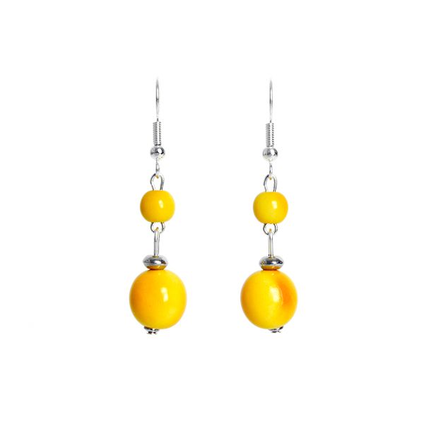 Duo de perles en ivoire végétal jaune