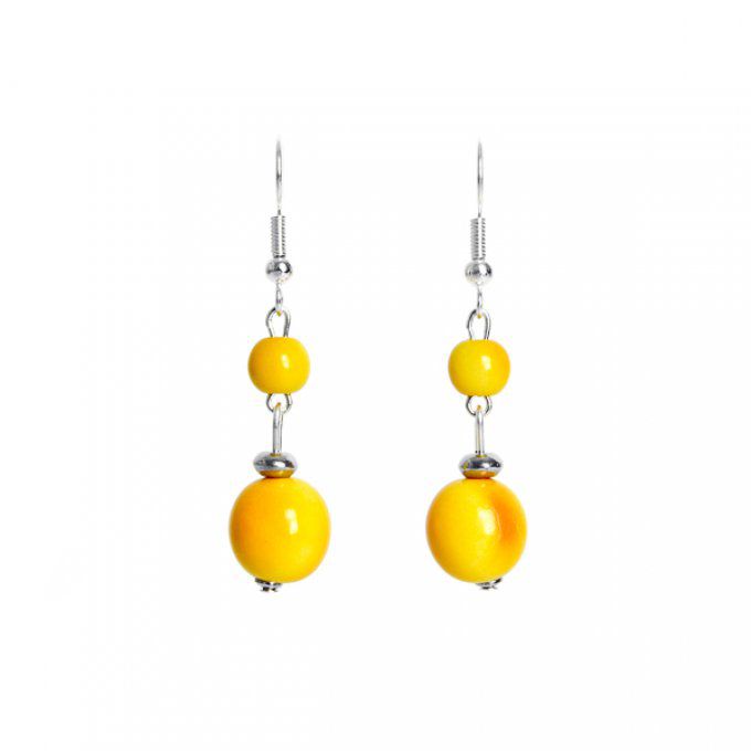 bijou d'oreilles perles naturelles de tagua jaune