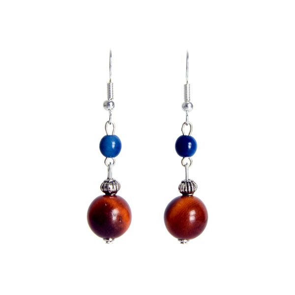 Duo de perles en ivoire végétal marron et bleu