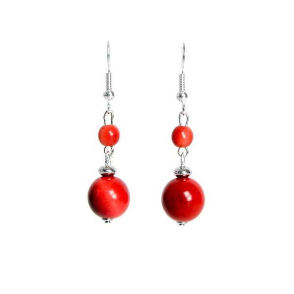 Duo de perles en ivoire végétal rouge