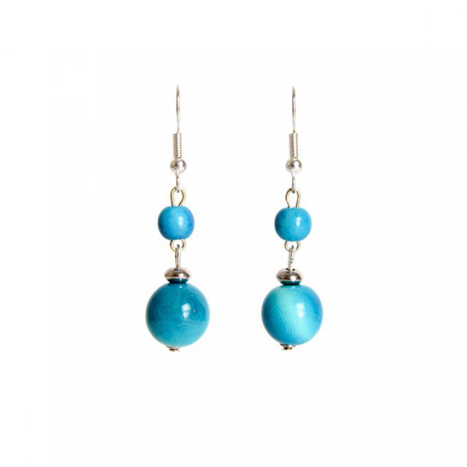 bijou d'oreilles perles naturelles en ivoire végétal turquoise