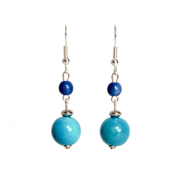 Duo de perles en ivoire végétal turquoise et bleu