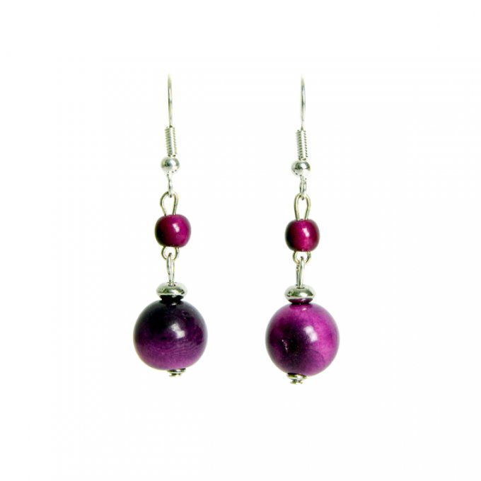 Boucles d'oreilles bio ethniques chic fait mains couleur violet