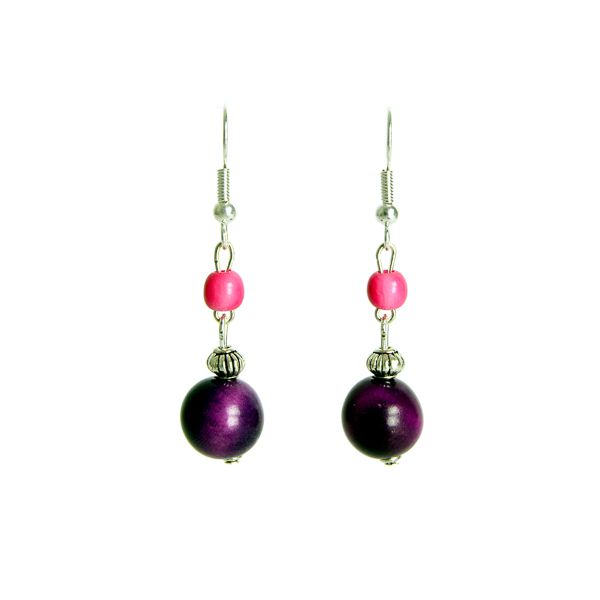Duo de perles en ivoire végétal violet et rose
