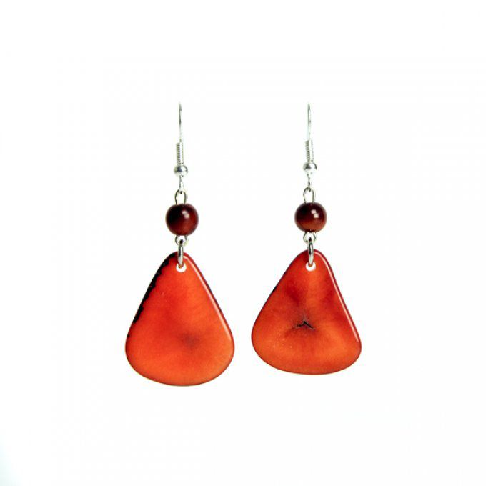 Boucles d'oreilles pétales et perles d'ivoire végétal orange et marron