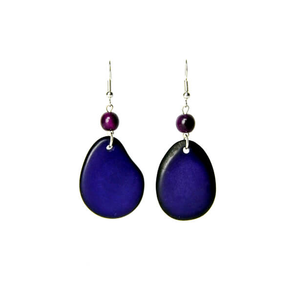 Bijou d'oreilles tranche et perles d'ivoire végétal violet