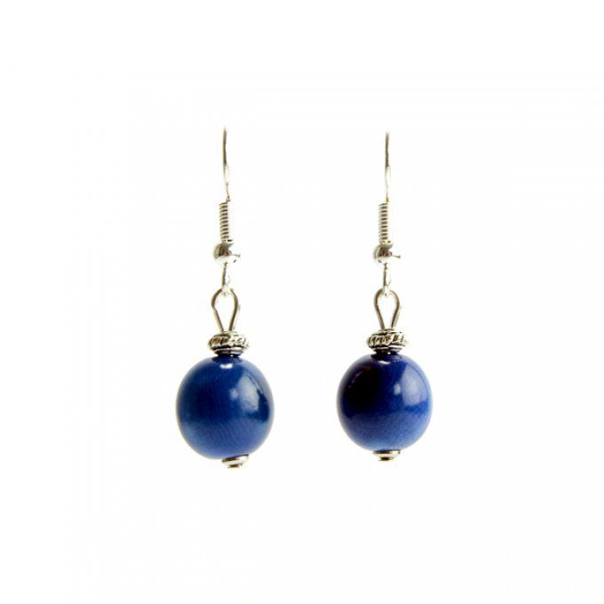 Boucles d'oreilles artisanales fantaisies bleu marine