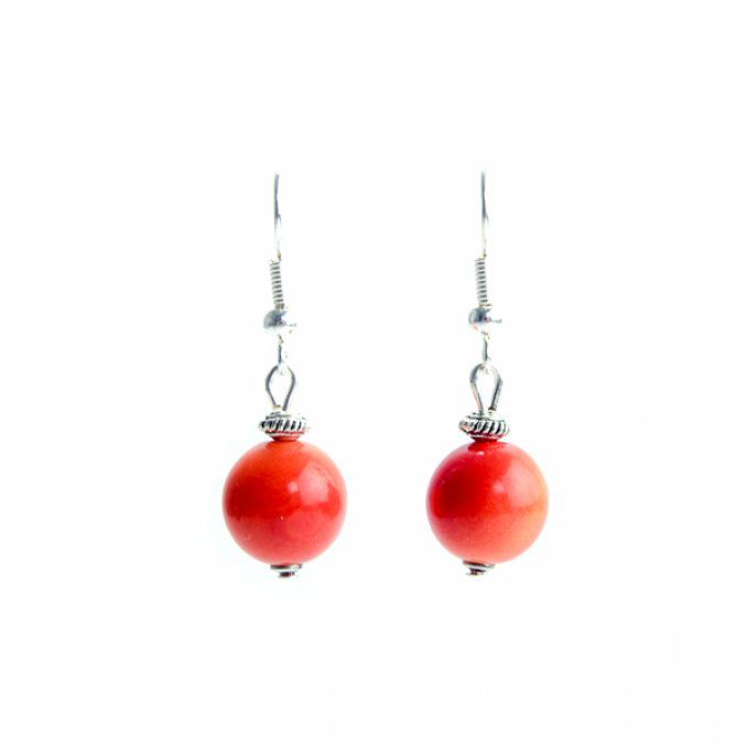 Boucles d'oreilles artisanales fantaisies avec perles simple en ivoire végétal orange