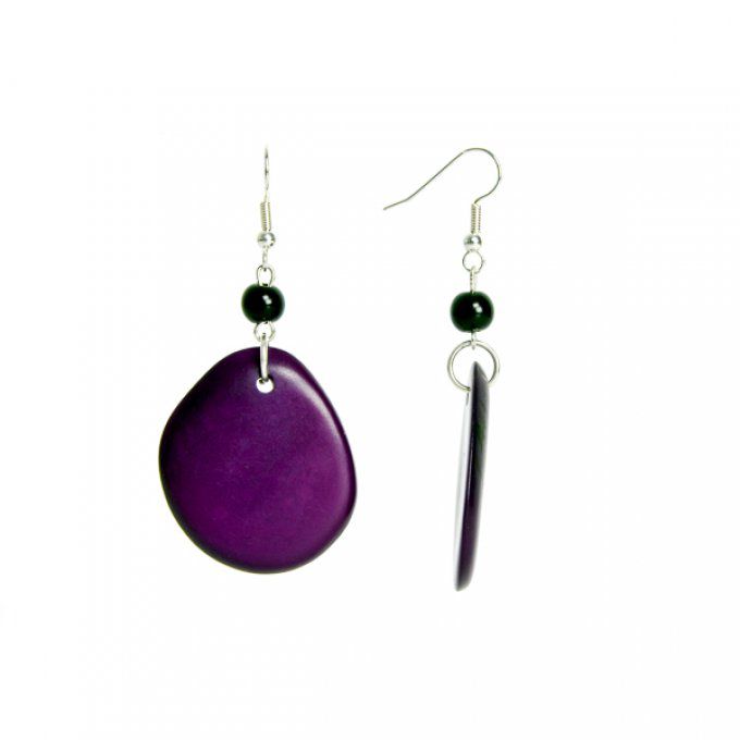 boucles d'oreilles artisanales avec tranches de tagua violet