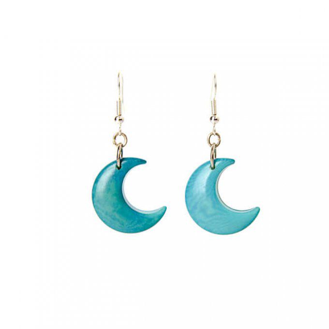 Boucles d'oreilles en tagua lune turquoise