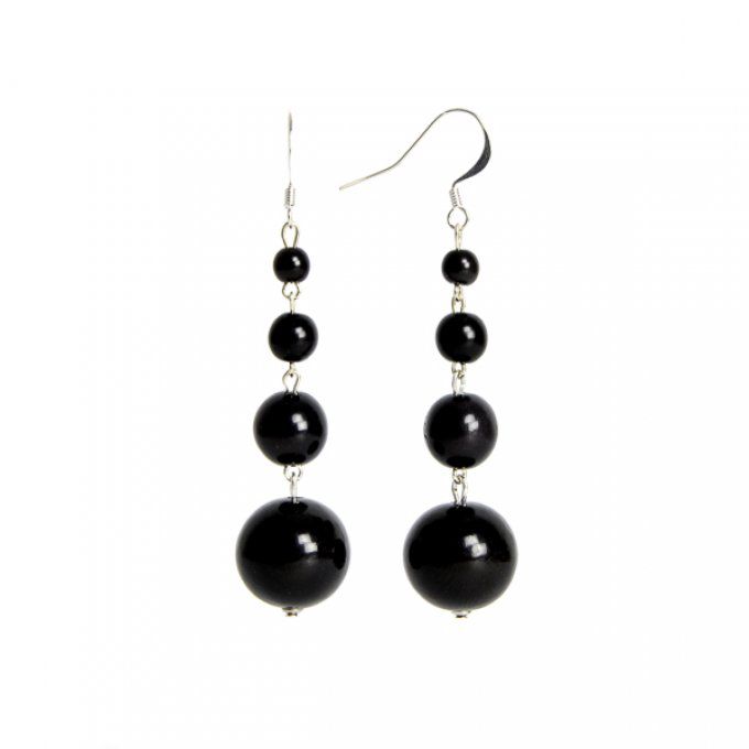 boucles d'oreilles fantaisie chic perles pendantes en tagua noir