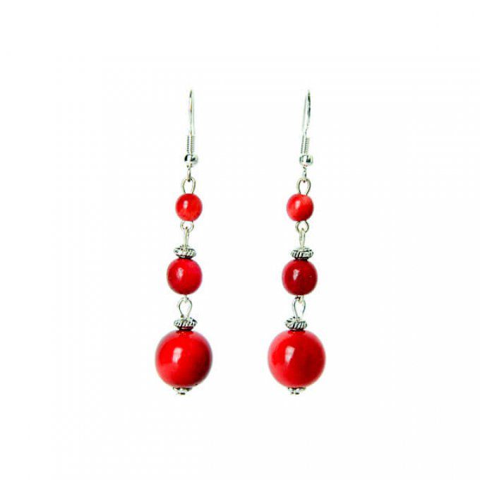 Boucles d'oreilles trio de perles rouge 