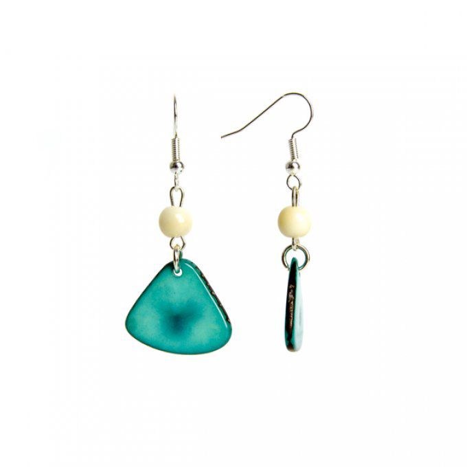 Boucles d'oreilles artisanales avec pétales de tagua turquoise