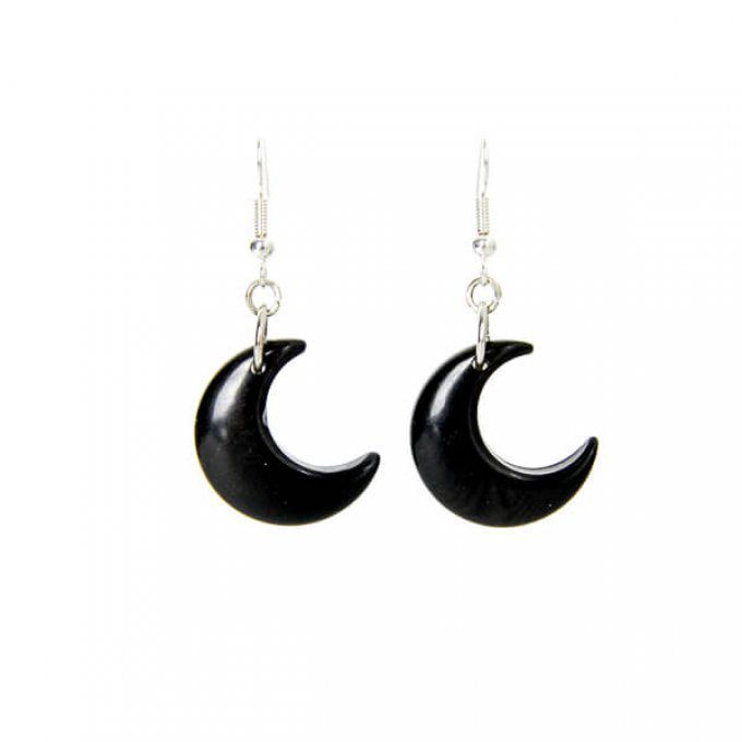 Bijou ethnique forme lune en tagua noir