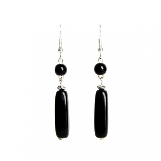 boucles d'oreilles fantaisie perles et tubes en ivoire végétal noir