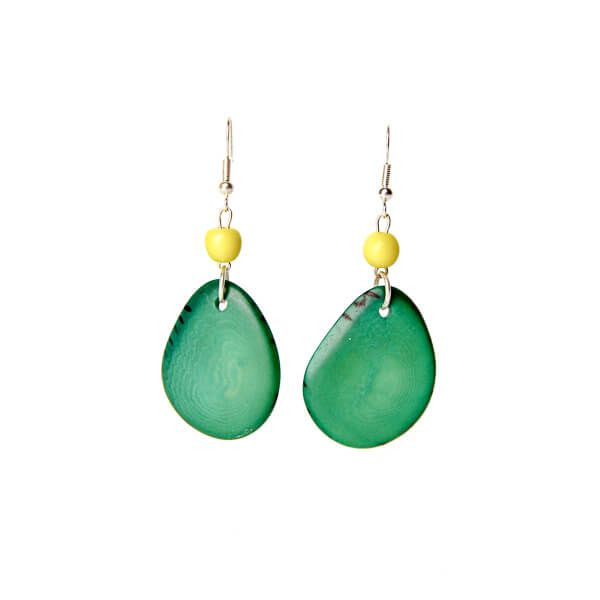 Bijou d'oreilles tranches vert foncé et perles d'ivoire végétal 