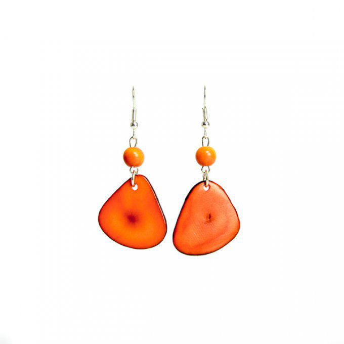 Boucles d'oreilles pétales et perles en ivoire végétal orange