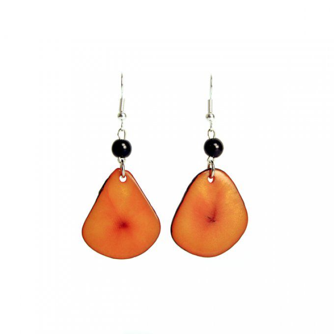 Boucles d'oreilles pétales et perles d'ivoire végétal orange et noir