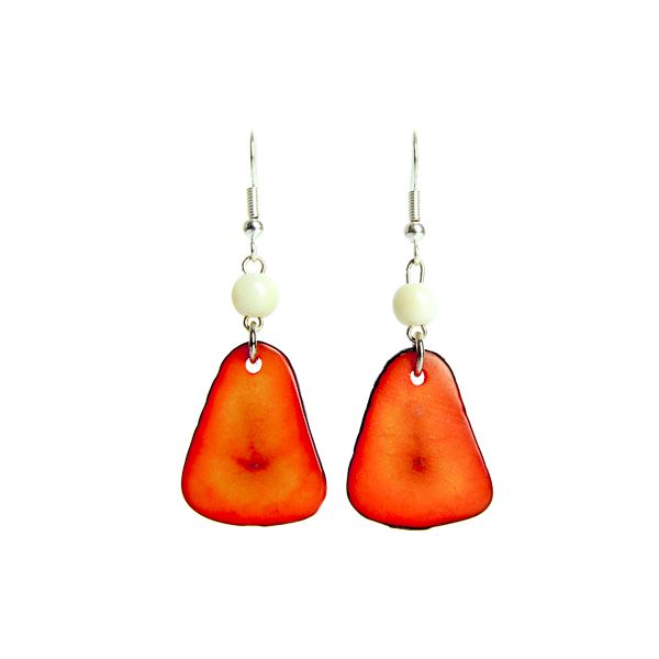 Boucles d'oreilles pétales et perles d'ivoire végétal orange/blanc