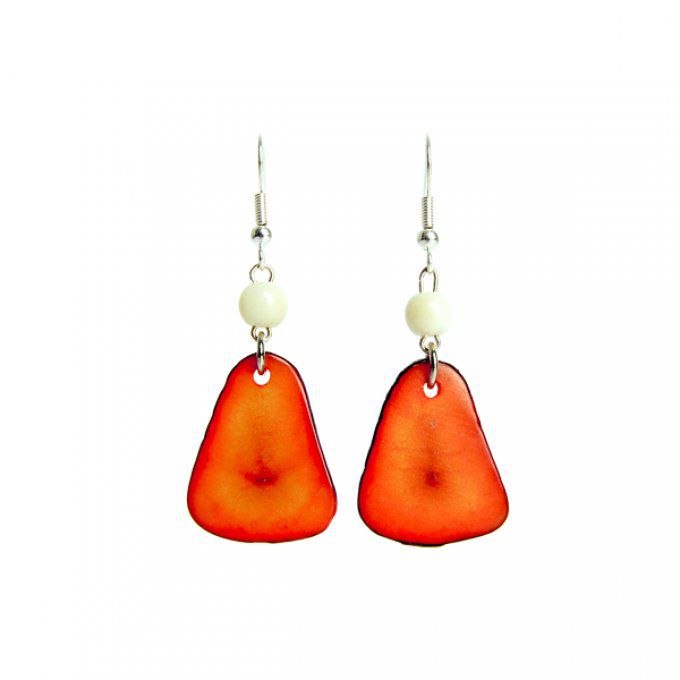 Boucles d'oreilles pétales et perles d'ivoire végétal orange et blanc