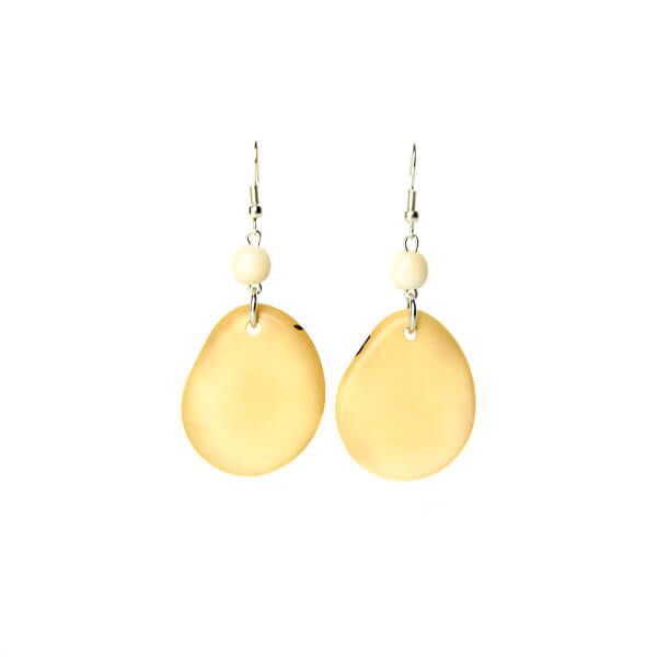 Bijou d'oreilles tranches et perles d'ivoire végétal naturel